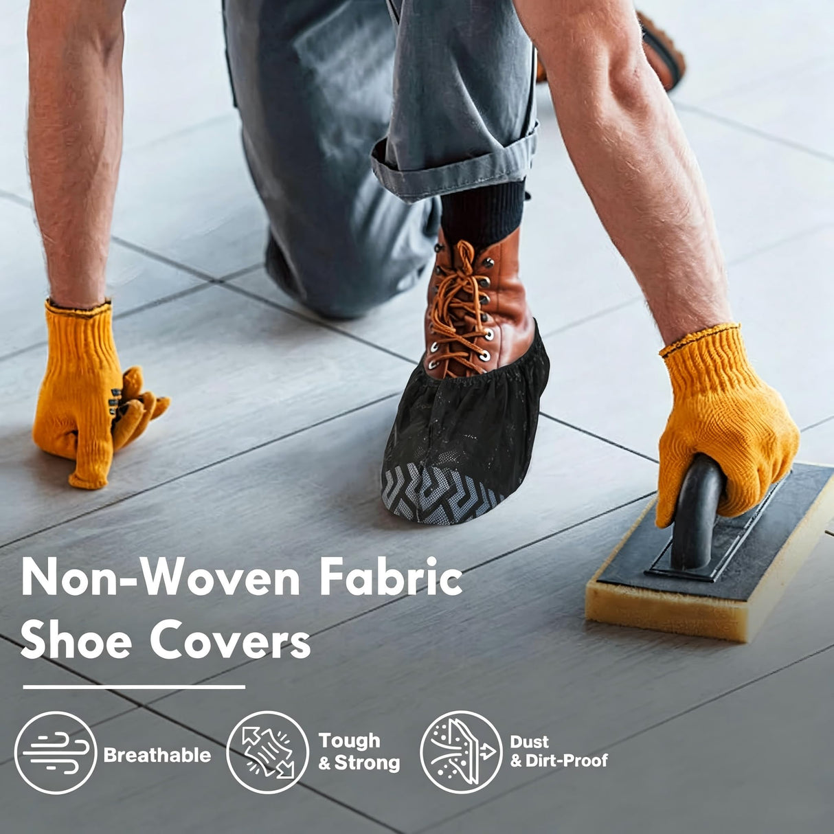 Shoe Covers Disposable Non-Slip - Black Boot Covers for Indoors,100Pcs Booties for Shoe Coves Fits Up To 11 US Men and 13 US Women Size,Non-Woven Fabric