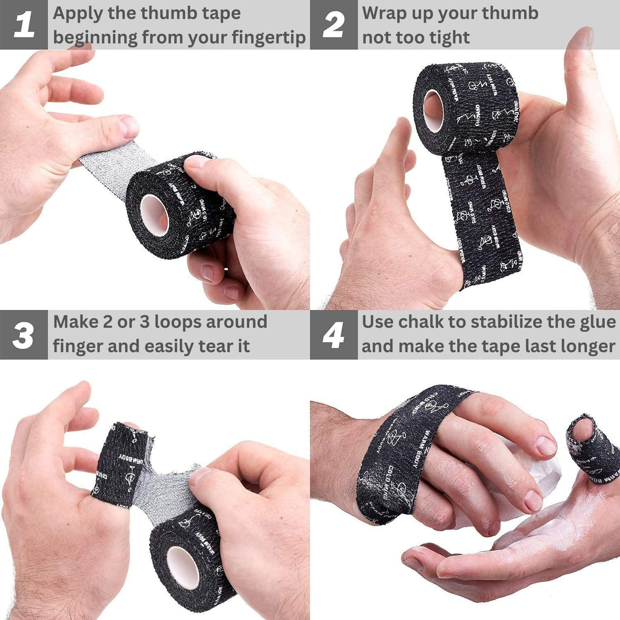 WARM BODY COLD MIND Lifting Thumb Tape for Olympic Weightlifting - Hook Grip Tape for Powerlifting, Cross Training, Gym Tape, Workout, Weight Lifting Tape, Athletic Finger Wrap (Black 3 Rolls)