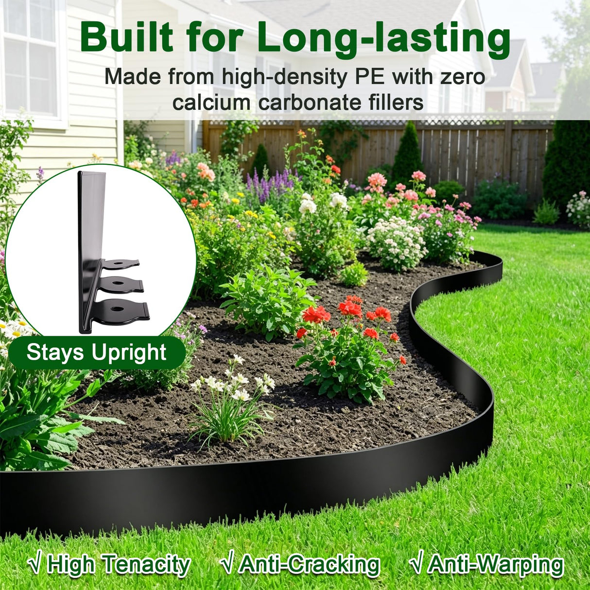 Aifanss Landscape Edging Kit, 4 Inch Tall 33Ft No Dig Garden Edging Border with 50 Pcs Reinforced Spikes, Plastic Garden Barrier for Landscaping, Lawn, Yard, Flower Bed, Paver, Pathway, Grass, Black