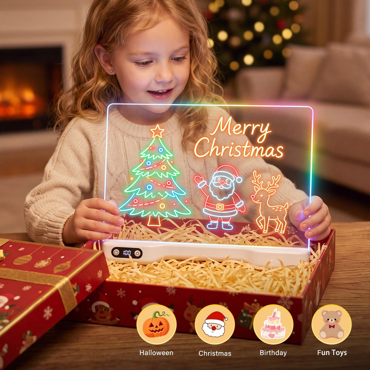 LED Drawing Board for Kids Girls - 16" Rechargeable Light Up Glow Pad with 15 Light Effects & 12 Markers,Display Booths,Erasable Doodle Board Art Crafts Kit, Birthday Gifts for Girls Boys Ages 3-12