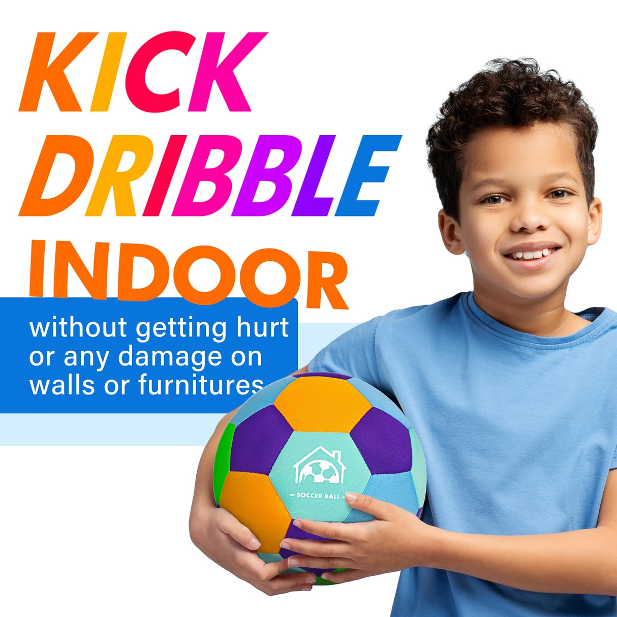 Soft Indoor Soccer Balls Size 4 - Kids Soccer Ball for Inside House and Yard - Fun Soccer Gifts for Kids Boys Girls Dribble Juggling Skills Practicing Birthday Easter Christmas (Blue, Size 4)