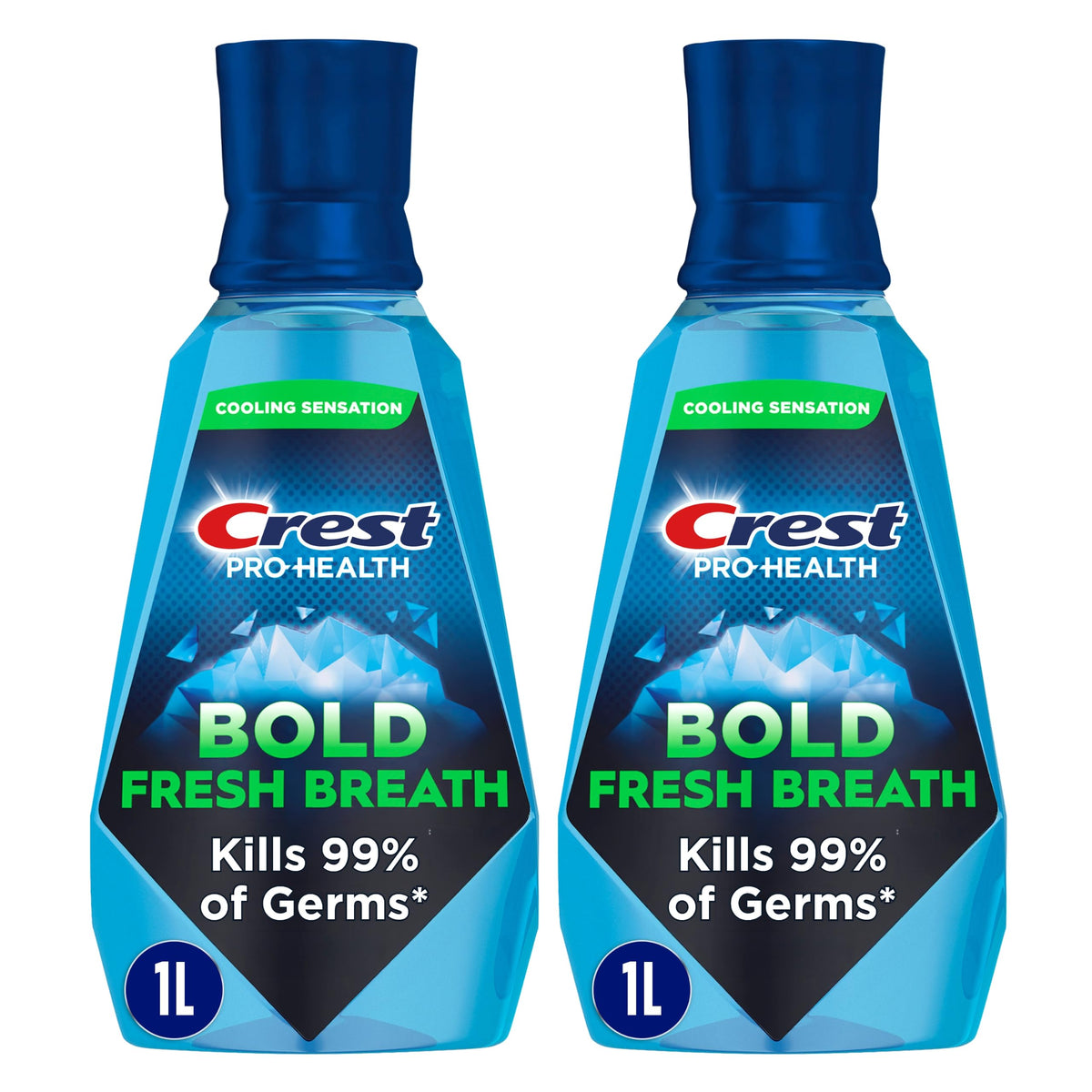 Crest Mouthwash Pro-Health Bold Fresh Breath, 99% Germ Kill, Antigingivitis & Antiplaque, Clean Mint - 1 L (33.8 fl oz), Pack of 2