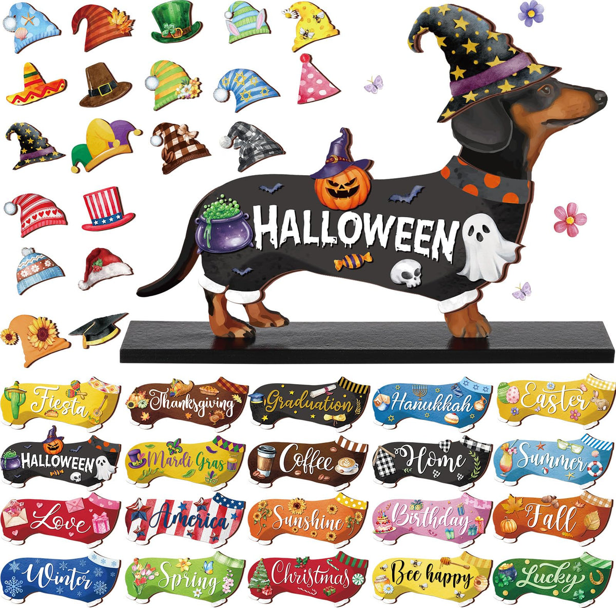 Anglechic 42 Pcs Interchangeable Dachshund Sign Wiener Dog Holiday Decor