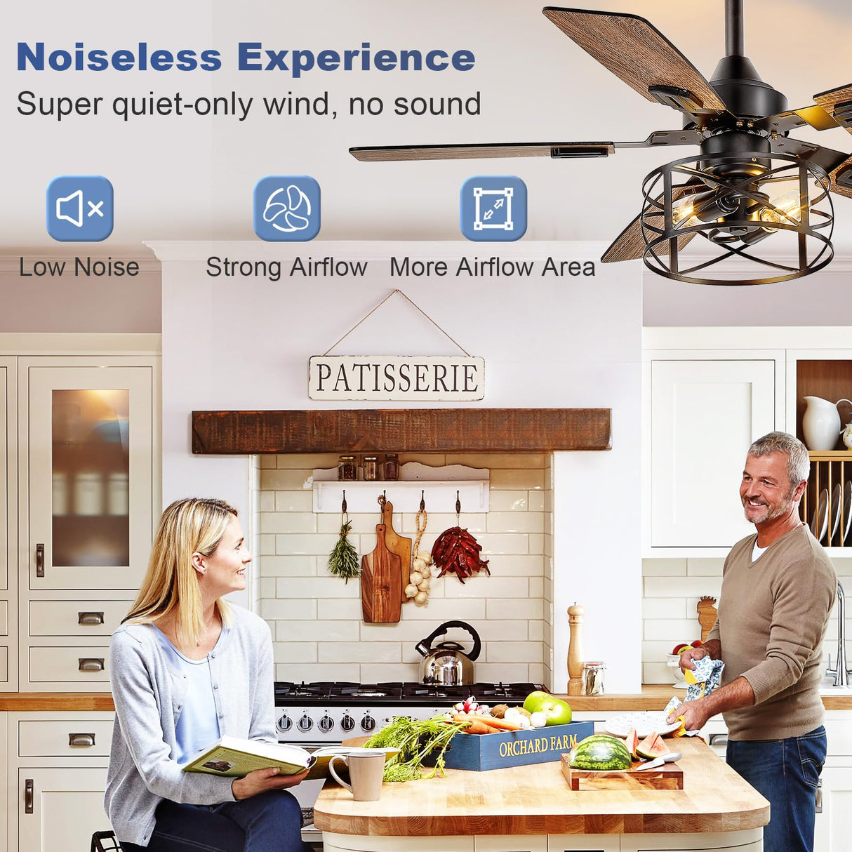 Depuley 42-Inch Ceiling Fans with Lights: Caged Ceiling Fans Dual Finish 5 Blades - Rustic Ceiling Fan with Remote Control for Farmhouse Living Room Outdoor Porch Noiseless (Black Walnut)