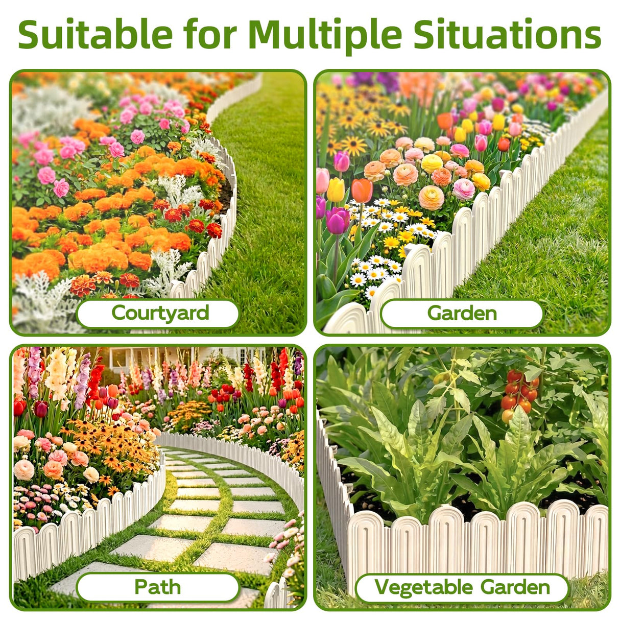 Ruppence 40Pcs 42ft White Garden Edging Border, Plastic Landscape Edging