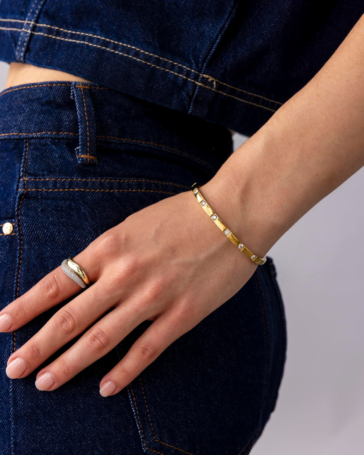 PAVOI Waterproof Thin Love Bracelet for Women - 14K Yellow Gold Plated Dainty Love Bangle with Cubic Zirconia - Stainless Steel Hinge Bracelet Jewelry Gifts - 6.5"