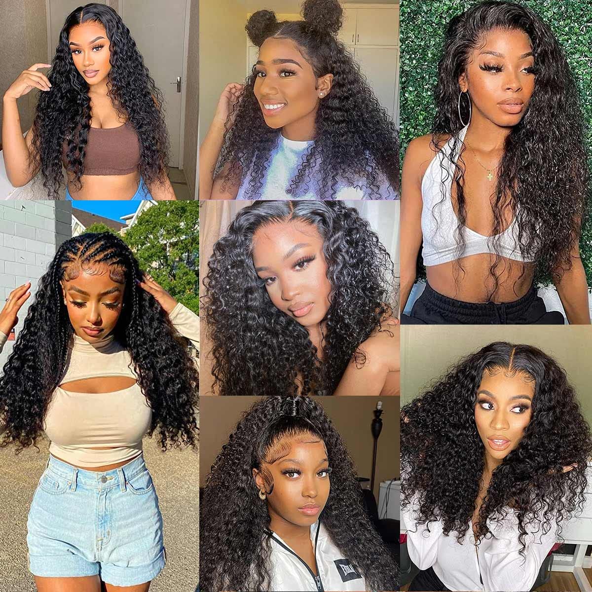 13x4 Lace Front Wigs Human Hair Pre Plucked 180 Density Brazilian Wet and Wavy Human Hair Wigs for Black Women Glueless Curly Lace Frontal Wig Natural Color (22 Inch)