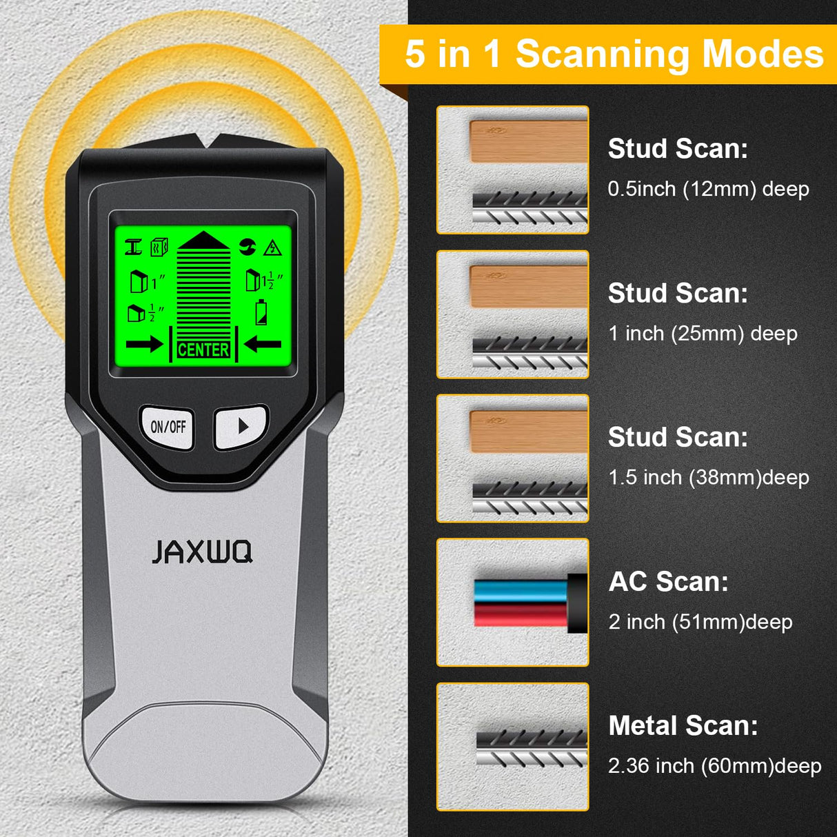 Stud Finder Wall Scanner - 5 in 1 Stud Finder Tool w/Smart Chip and HD LCD Display, Stud Detector Beam Finders for the Center and Edge of Wood AC Wire Metal Studs Joist Pipe (Silver Plate)