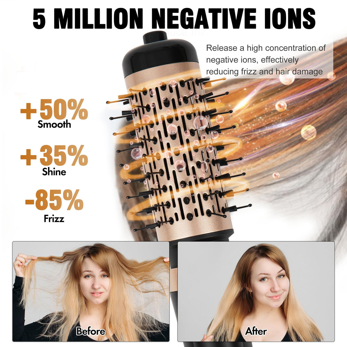 DAILYLIFE Rotating Hair Dryer Brush, Hot Air Brush with 2 Brushes (1.5" & 2"), Spinning Blow Dryer Brush with Ceramic Coating & Ionic Technology