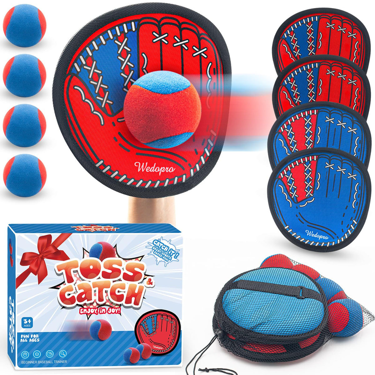 Toss and Catch Ball Game for Kids Ages 3-8 Boys Girls - 4 Paddles & 4 Balls