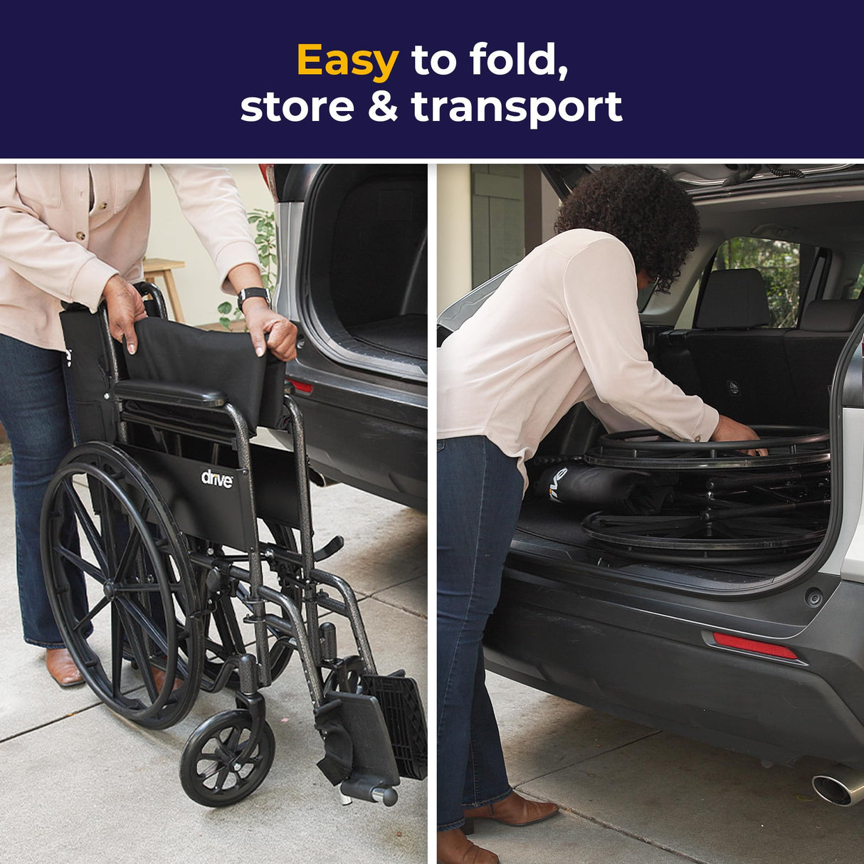 Drive Medical SSP118FA-SF Silver Sport 1 Folding Transport Wheelchair with Full Arms and Removable Swing-Away Footrest, Black