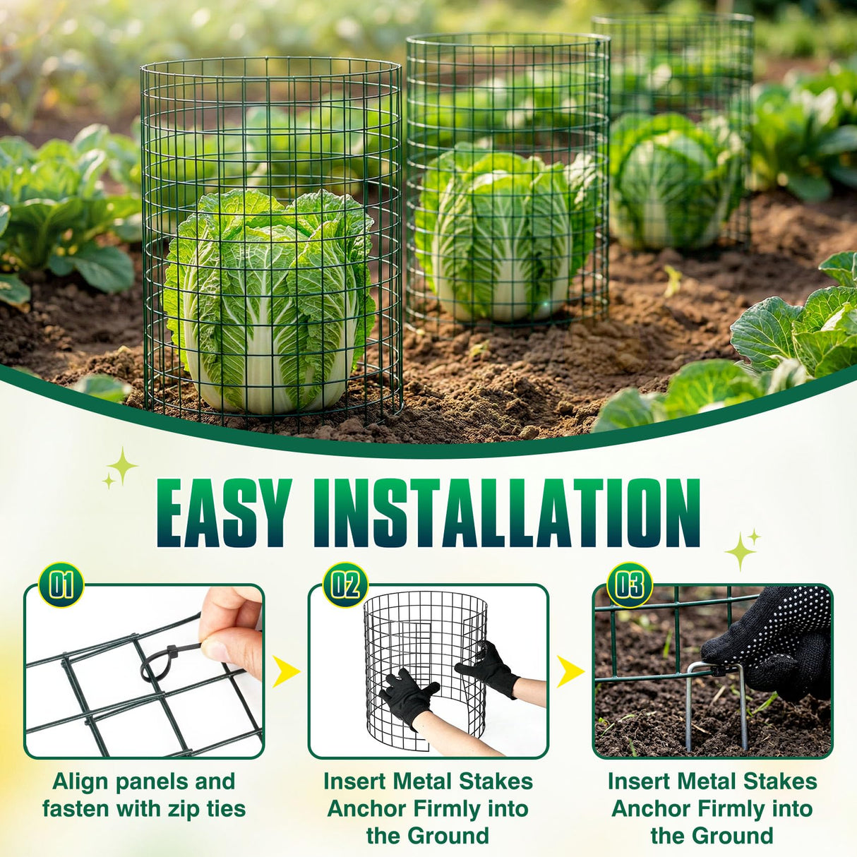 12 Pack 17" x 12" Tall Round Plant Cage - 36PCS Plant Support Cage Metal Wire Mesh Plant Protector for Outdoor Gardening Supplies Garden Protection Rabbits Chickens Ducks for Vegetables Flowers Shrubs