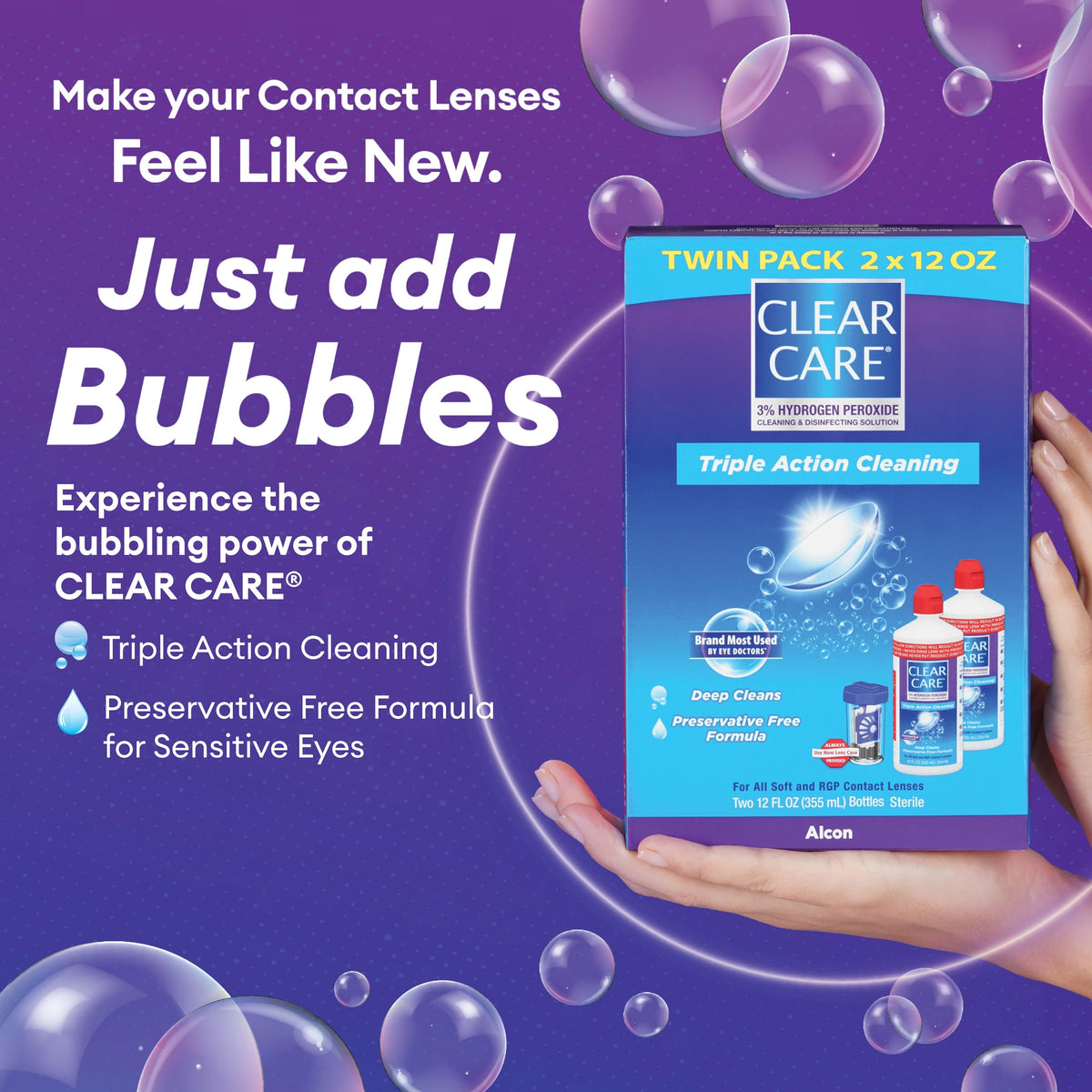 CLEAR CARE Cleaning & Disinfecting Contact Lens Solution, 12 Fl Oz, 2 Pack