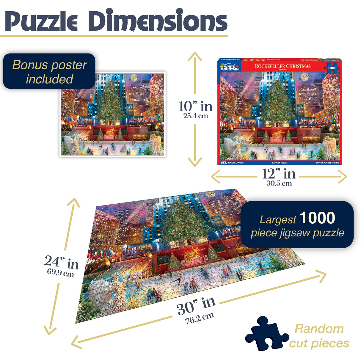 White Mountain Rockefeller New York Christmas Puzzles 1000 Pieces Jigsaw Puzzle for Adults and Family