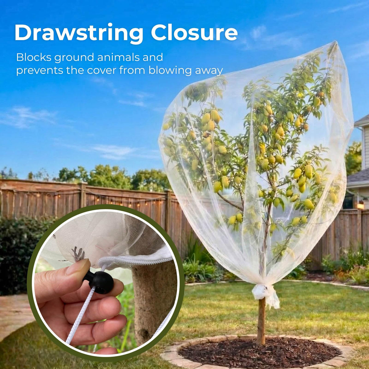 Homoda Fruit Tree Netting Cover with Zipper & Drawstring, 10ft x 10ft Insect Bird Barrier Netting for Garden Protection, Ultra Fine Mesh Garden Netting Pest Barrier, Extra Large, 1 Pack
