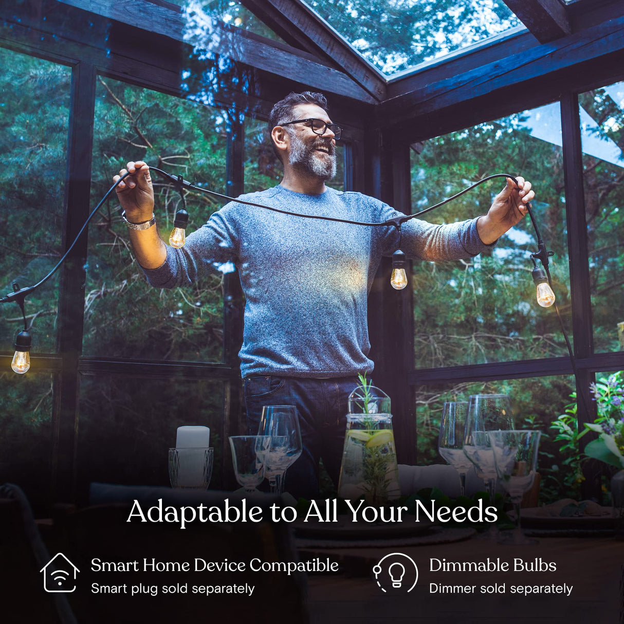 Brightech Ambience Pro Incandescent Outdoor String Lights - Commercial Grade Waterproof Patio Lights with 24 Ft Dimmable Edison Bulbs, Porch String Lights for Patio, Backyard, Christmas - 7 Bulbs 11W