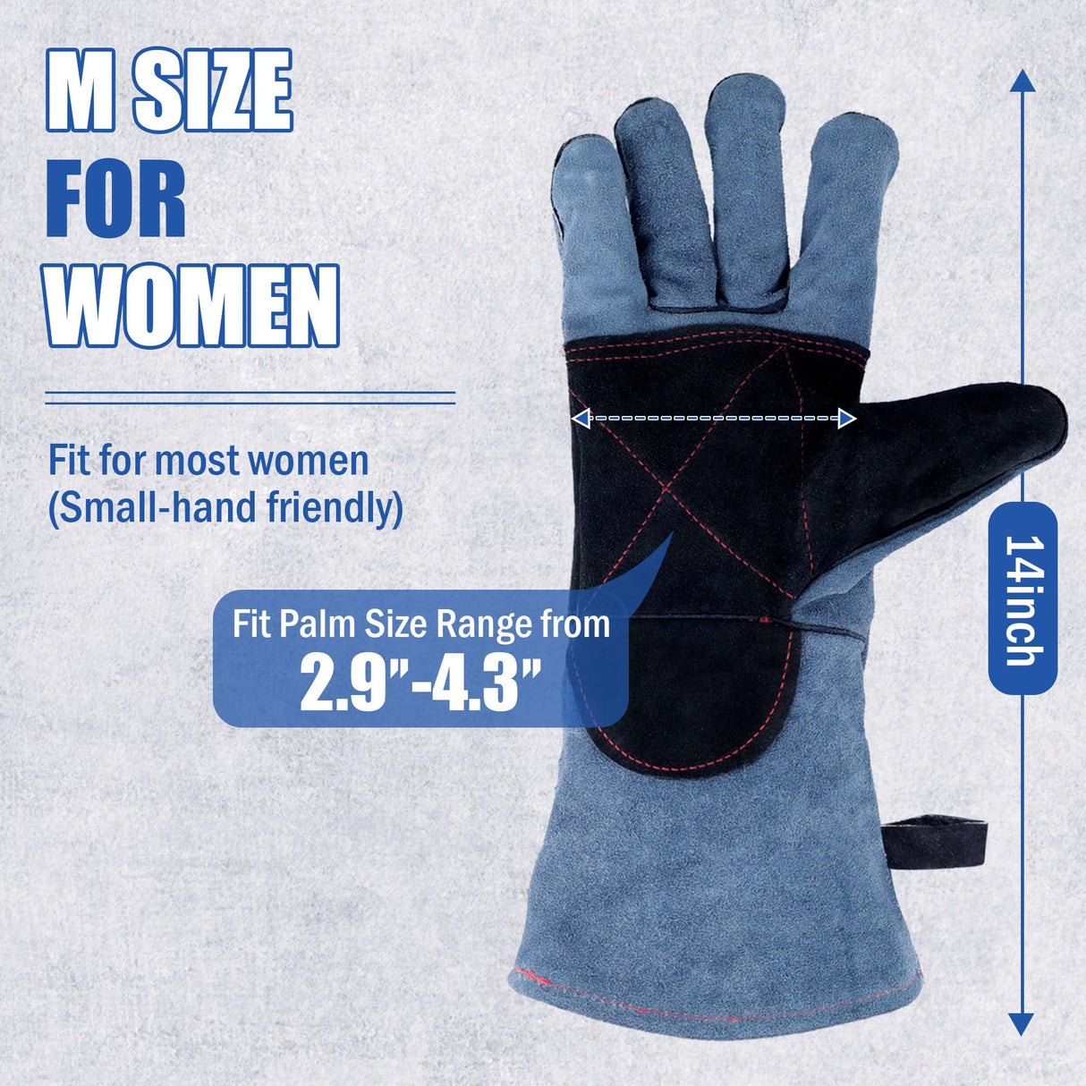 IC ICLOVER Animal Handling Gloves Bite Proof, Small Size for Women, Double Leather Reinforced Padding Palm Protection for Grabbing Snake Reptile Bird Falcon Dog Training Cat Scratch Gloves - 14inch