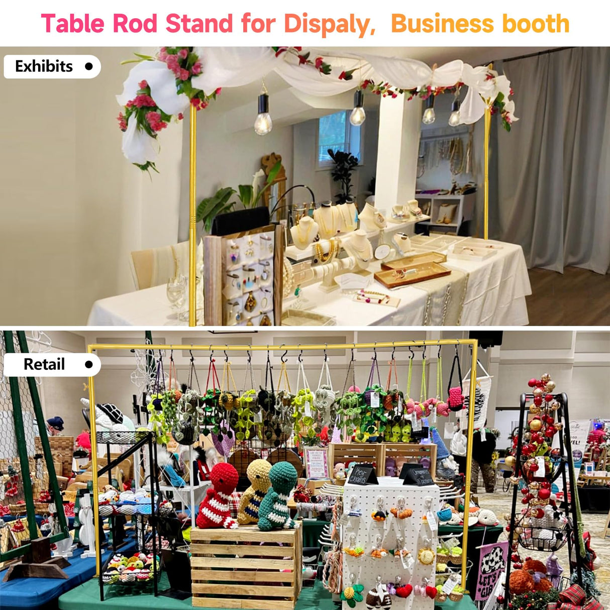 JEBUTU Over The Table Rod Stand with Clamps Adjustable 47"-98" Length 30"-43" Height Gold Table Arch Stand Hanging for Decoration Flowers Display Wedding Birthday Party Halloween Christmas