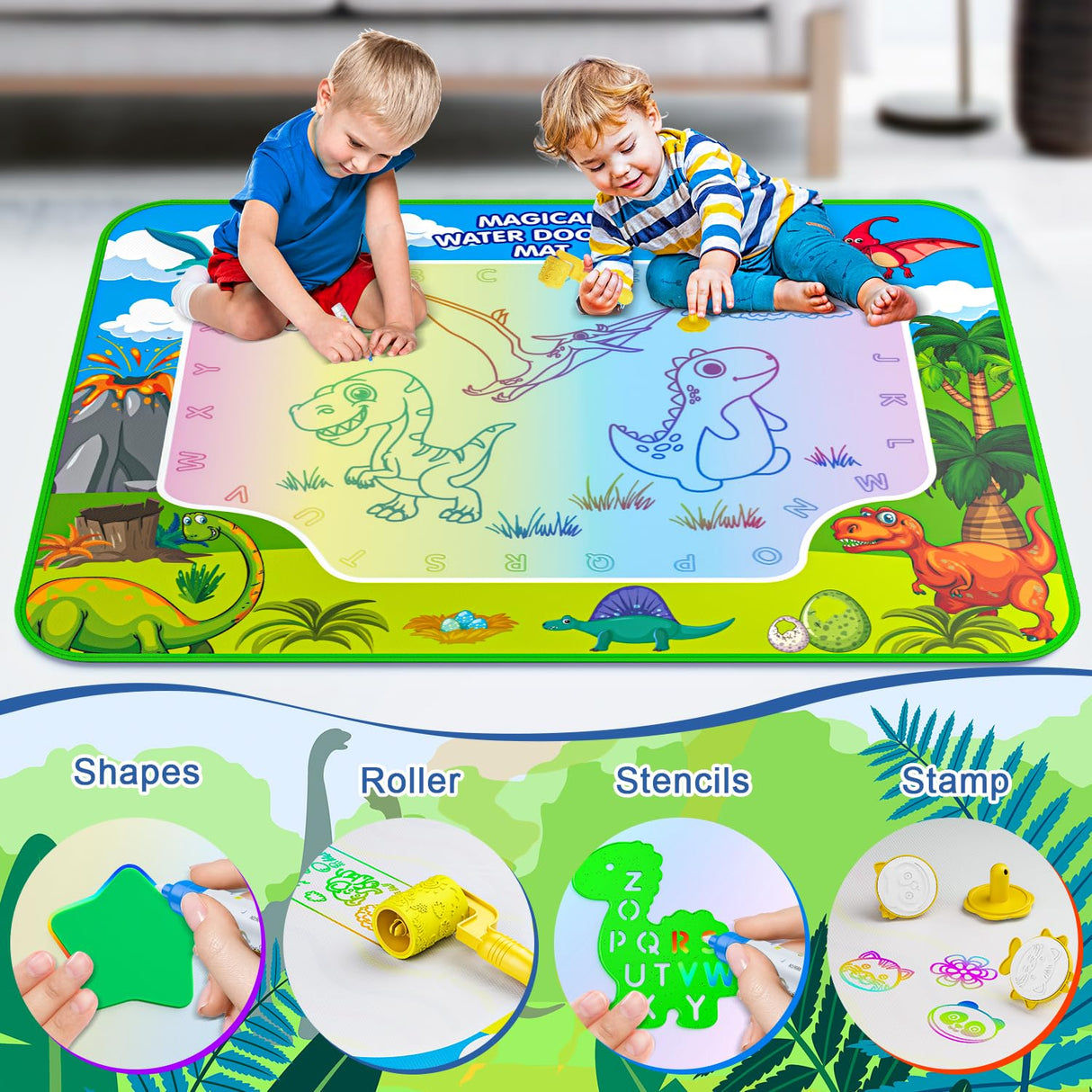 Water Doodle Mat for Kids 32x40 Inch, Mess Free Coloring Mat Educational Toy for 3 4 5 6 7 8 Years Old Girls & Boys, Neon Color Mat Doodle Board Writing Drawing Toys Holiday Christmas Birthday Gifts