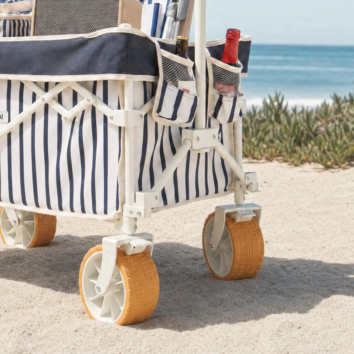 DEER LAND Beach Wagon for Sand with 6.7" Fat Tires, Collapsible Beach Cart