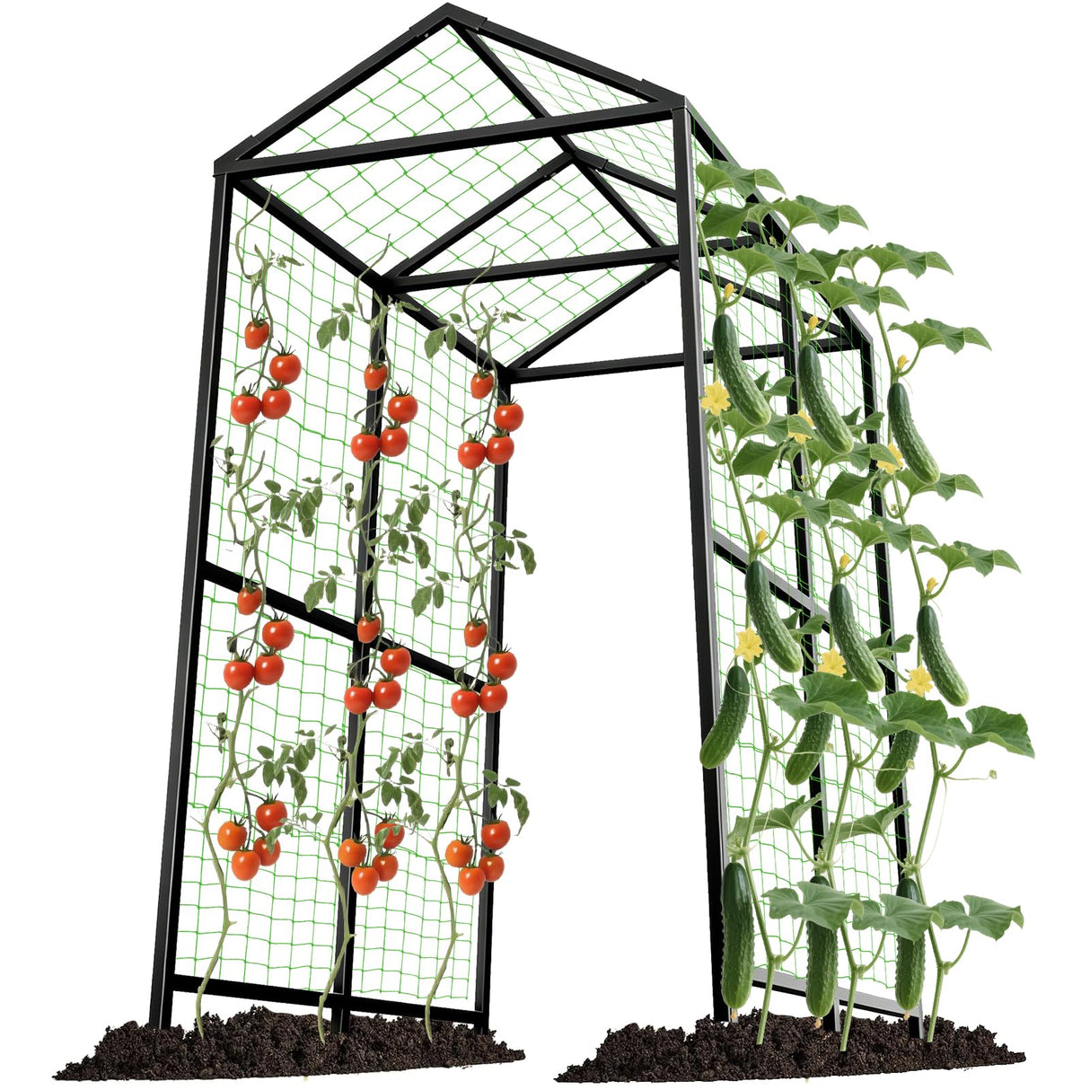 Metal Garden Arch Trellis for Climbing Plants Outdoor, 7.1FT Extra Tall Cucumber Trellis for Raised Bed, Plant Trellis for Vegetable Fruit Flower Vine(Black)