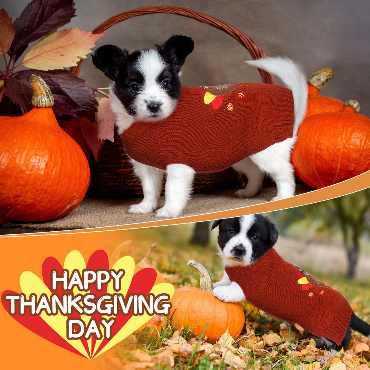 Sanwuta 3 Pieces Halloween Thanksgiving Christmas Dog Sweaters Sets Pumpkin Turkey Santa Puppy Dog Clothes Pet Knitwear for Puppy Doggie Cat Pet Costume (Medium)