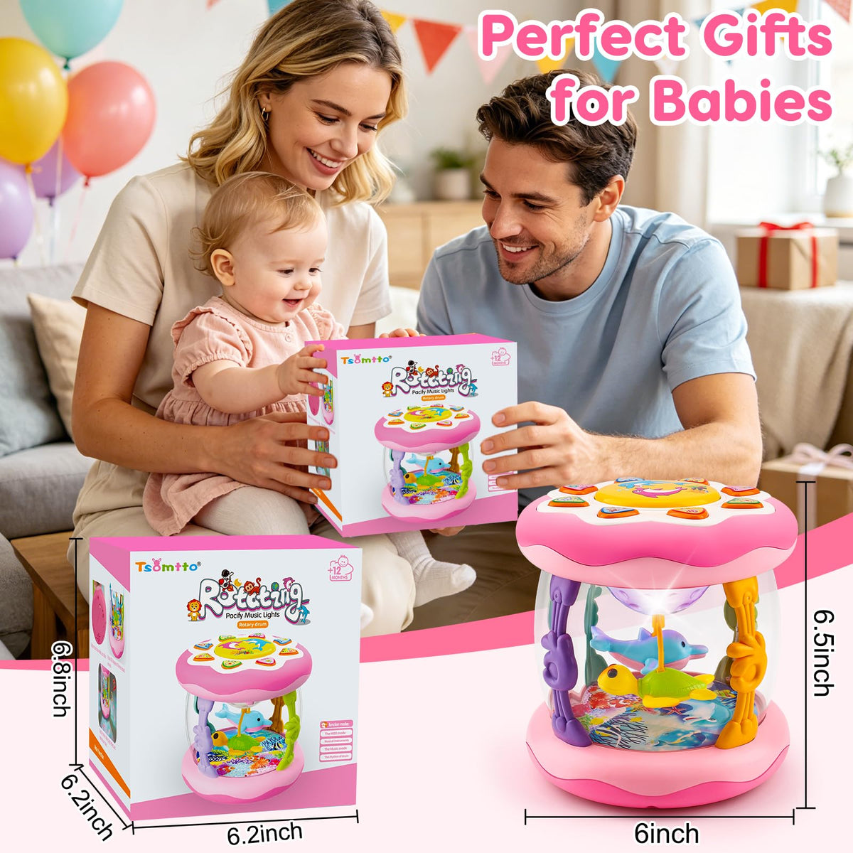 Baby Girl Toys Tummy Time Musical Light Up Ocean Rotating Projector Gifts