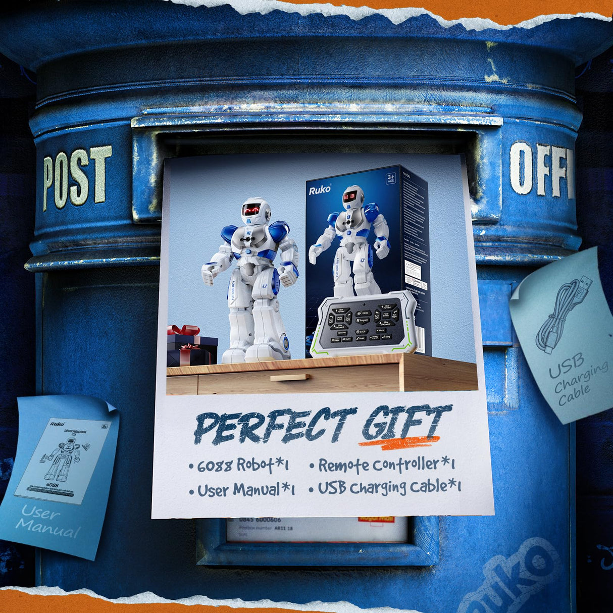 Ruko 6088 Programmable Robot, Gesture Sensing Intelligent Remote Control Robot for Kids 3-6 Years, Christmas Birthday Gift