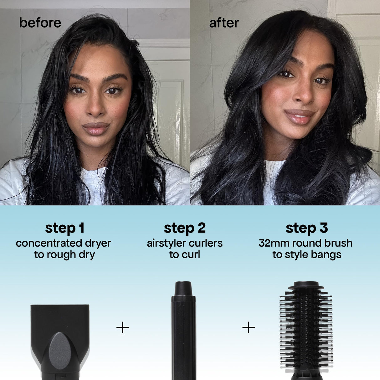 BONDIBOOST Everlast Airstyler Styling Brush, 6 Head Styling Tool for Salon Quality Hair with Ceramic Attachments + Versatile Heat & Airflow Settings + All Hair Types