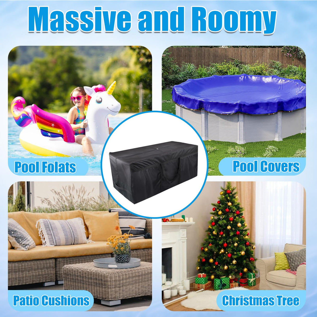 Aulock 140 Gallon Extra Large Storage Bags - Heavy-duty Pool Cover Storage with 4 Carrying Handles, Christmas Tree Bag, 56''x24''x24''