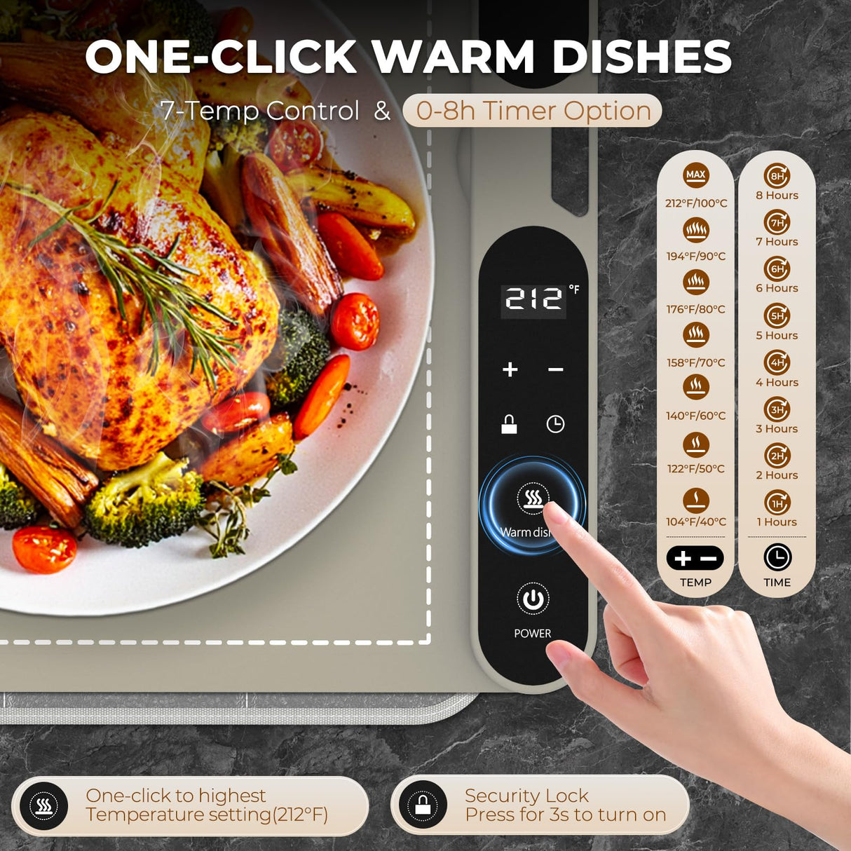 Homelove Warming Mat for Food - Fast Full Surface Electric Warming Tray with 7 Temp-Settings & 8H Timer, Portable Roll Up Food Warmer with Heat Insulation Pad for Gatherings Parties Buffet XL-Khaki