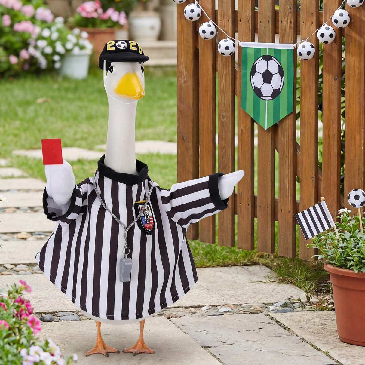 EKOREST Soccer Referee Porch Goose Outfits for 23 Inch Statue
