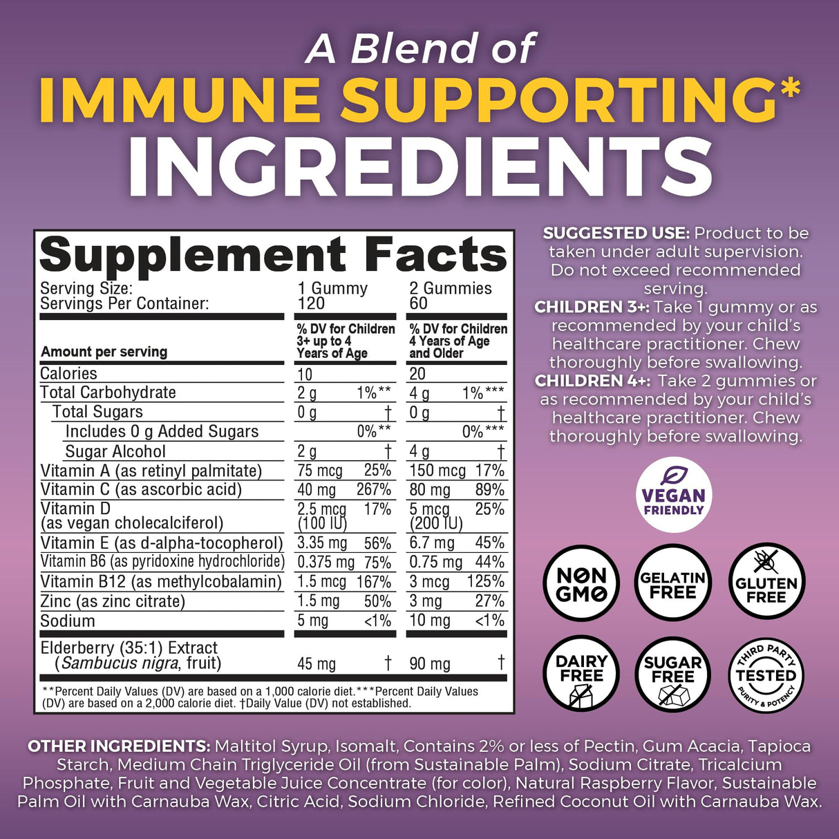 Viva Naturals Sugar-Free Sambucus Elderberry Gummies for Kids, 8-in-1 Children Immune Support with Vitamin C & Zinc – Chewable, Vegan & Gluten-Free (120 Count) for Daily Wellness