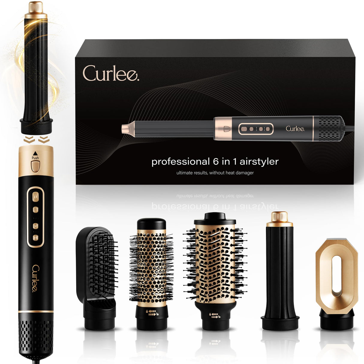 Hair Dryer Brush 1200 Watts 6 in 1 Hair Accessories Blow Dryer Automatic Curling Iron with Storage Box in Black for Curl Enhancing Hair Smoothing Volumizing Styling - by Curlee