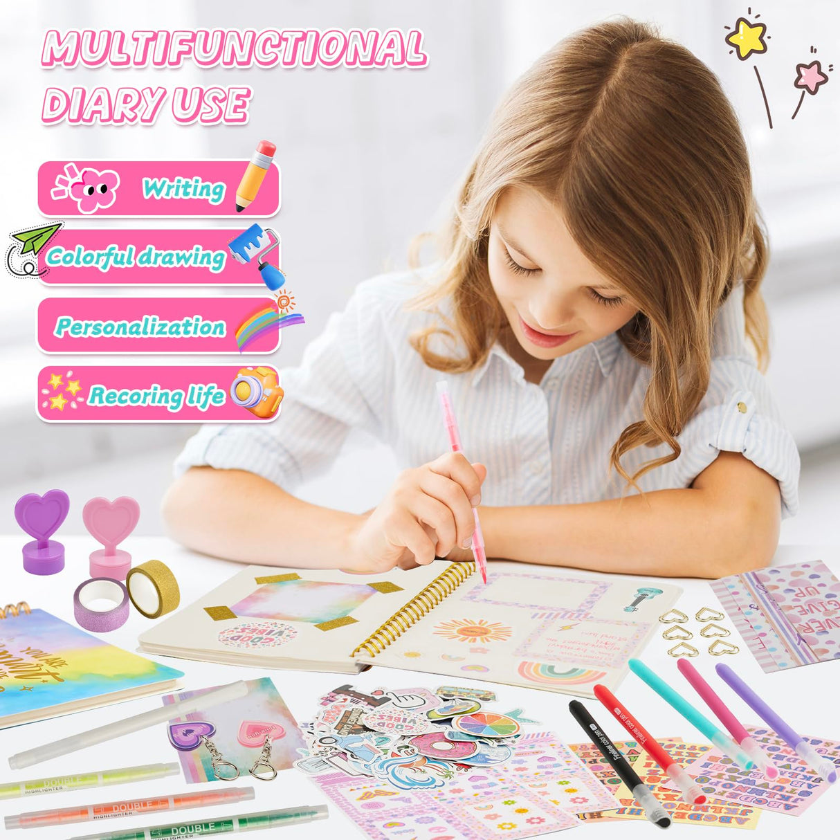 OIHEW DIY Journal Kit for Girls/Teen/Tween, 2 PC Stationery | Scrapbook | Diary | Journaling Art Crafts Supplies Set, Christmas | Birthday Gift for 8 9 10 11 12 13 14 Year Old Girl Ideas