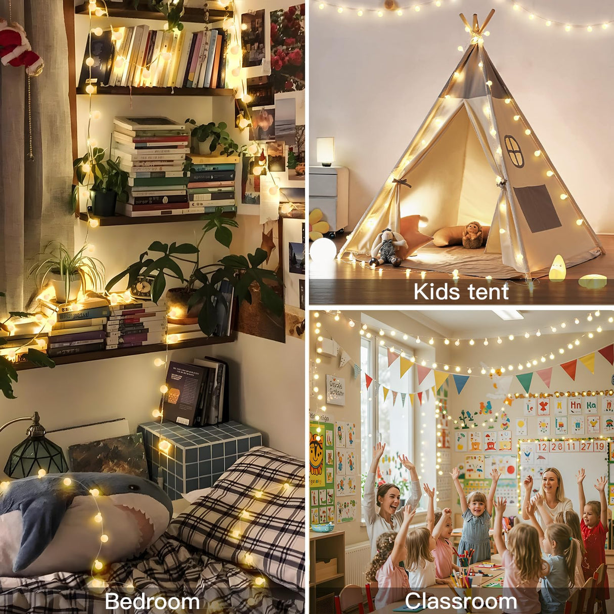 suddus String Lights for Bedroom, 66ft 200 Led Connectable Globe String Lights Indoor, Hanging Fairy Lights Plug in with Remote for Kids Room Dorm Classroom Outdoor Christmas Tree Decor, Warm White