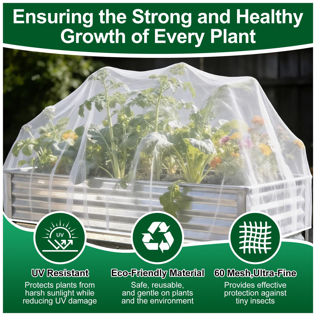 2 Pack Garden Netting for 8x4FT Raised Beds, Ultra-Fine Mesh Plant Covers with Drawstring, Bird, Pest & Small Animal Barrier for Vegetables, Fruits & Flowers