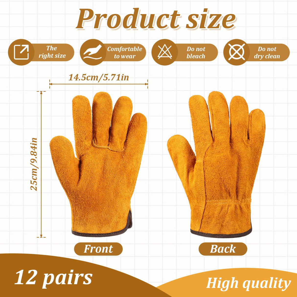 Bruislard 12 Pairs Leather Work Gloves for Men Women, Gardening, Construction, Wood Cutting, Driving, Automotive Repair