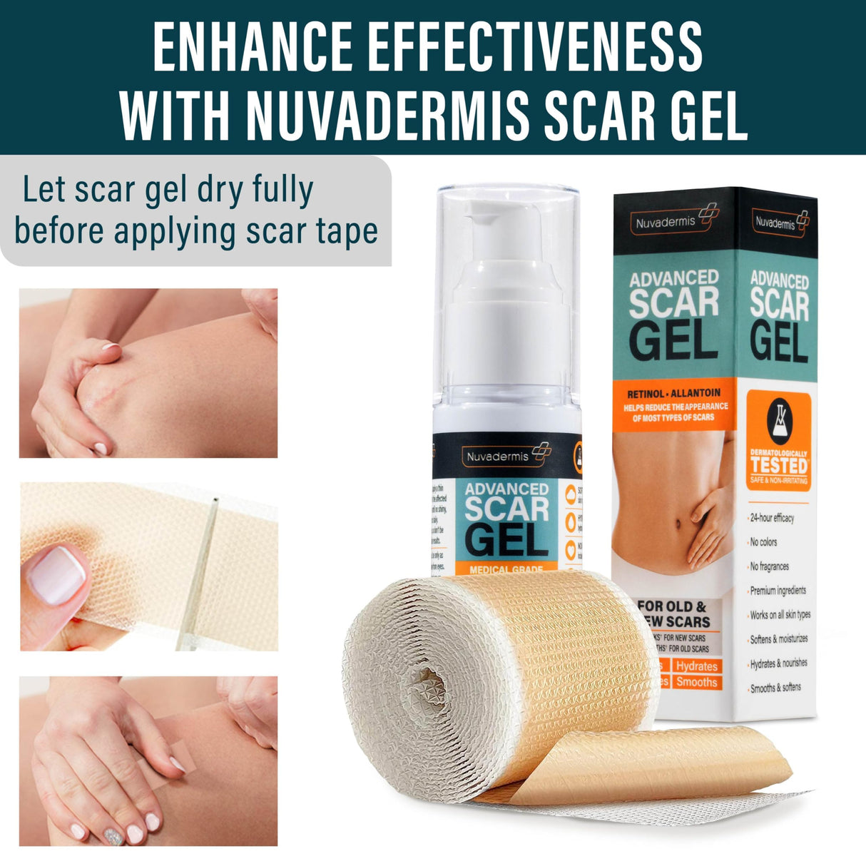 NUVADERMIS Silicone Scar Tape for Surgical Scars - 120" x 1.5" Roll - Medical Grade Scar Tape for Wrinkles, Surgical Scars, Keloid Scars, and Hypertrophic Scars - Reusable Scar Sheets Roll - 1 Pack