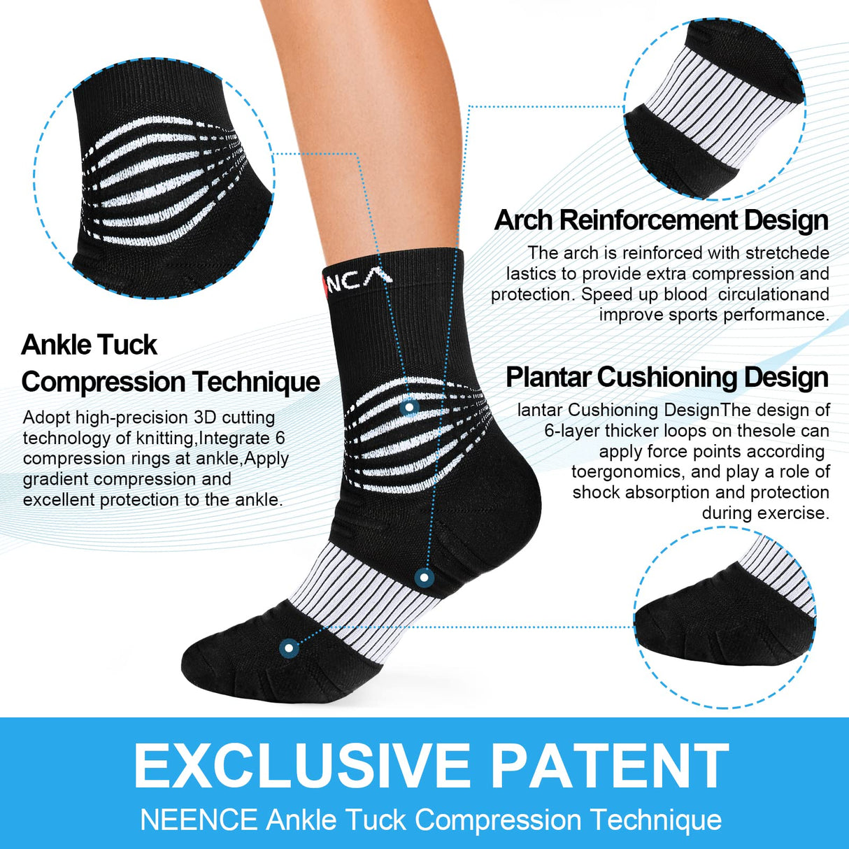 NEENCA Medical Compression Socks—2 Pairs, Ankle Socks for Injury Recovery, Pain Relief, Swelling, Sport Protection 20-30 mmHg