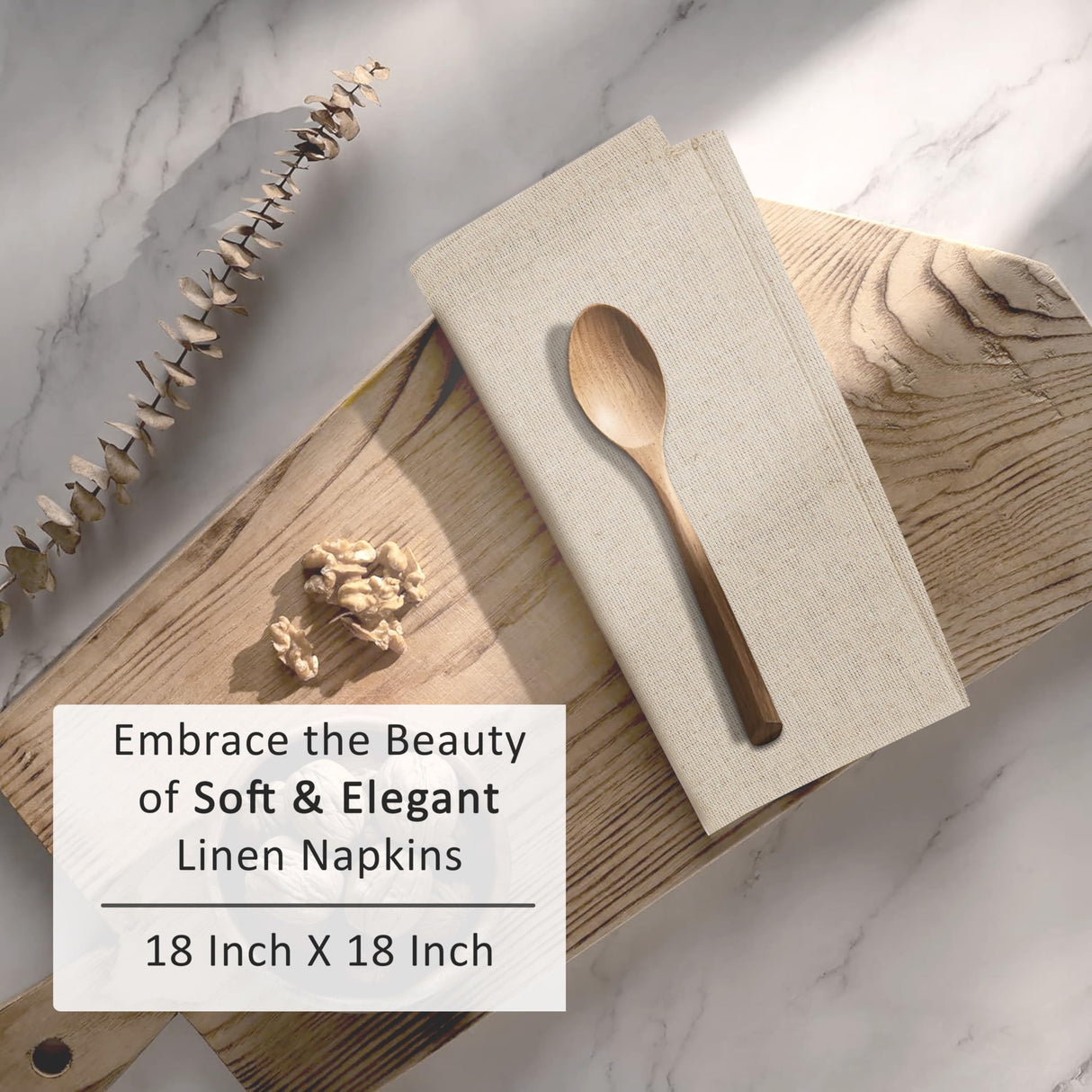 Ruvanti Linen Napkins Set of 12, 18x18 Cloth Napkins, Cotton Linen Blend Napkins Cloth Washable, Soft, Reusable Dinner Napkins for Wedding, Parties, Christmas, Thanksgiving, Everyday Use - Natural