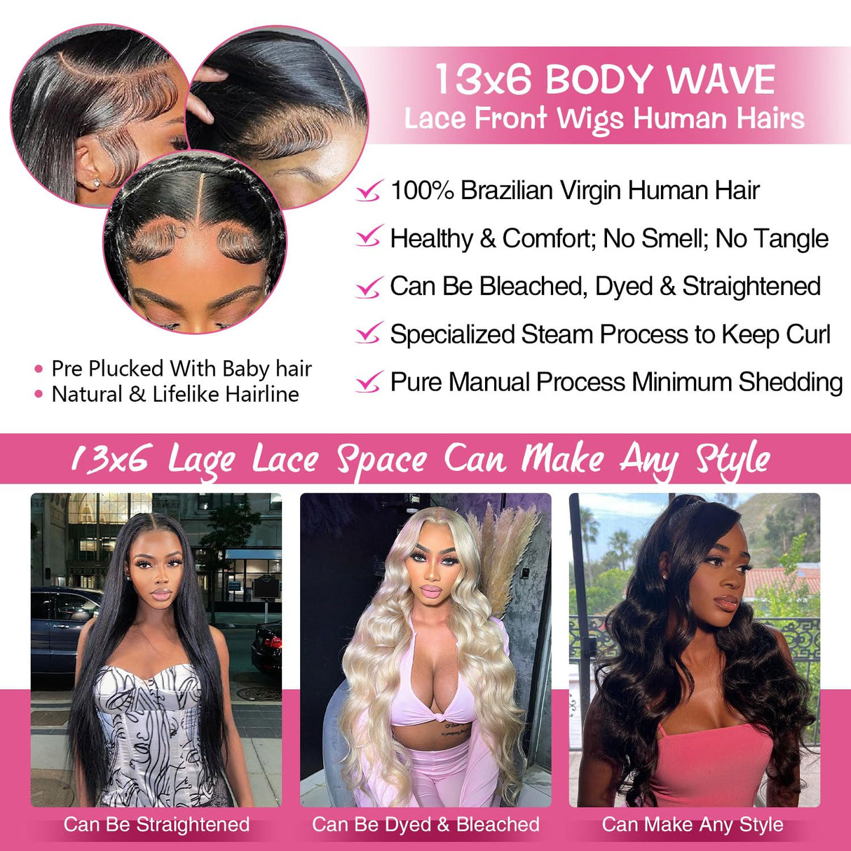 13x6 Lace Front Wigs Human Hair Pre Plucked 200% Density Body Wave HD Lace Front Wigs Human Hair Transparent Frontal Glueless Wigs Virgin Human Hair with Baby Hair for Women Natural Black 30 Inch