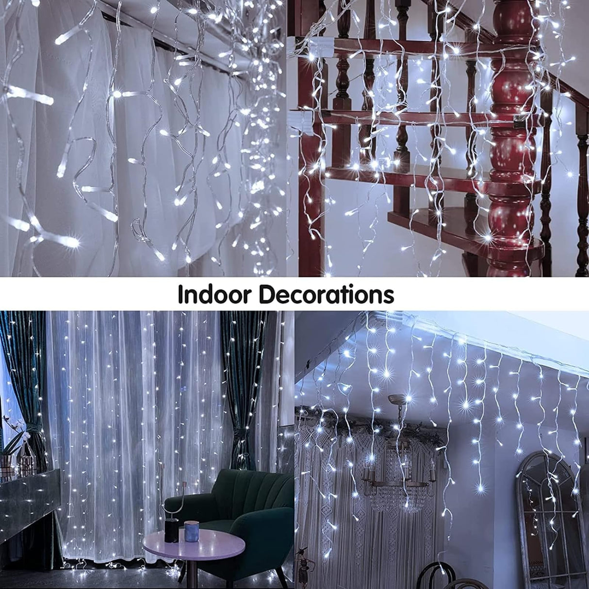 KiflyTooin Solar Christmas Lights Outdoor Waterproof Christmas Decorations Curtain Lights 320LED 29.5ft 60 Drops, Solar Powered Rechargeable Fairy Lights for Party, Wedding, Home Decorations(White)