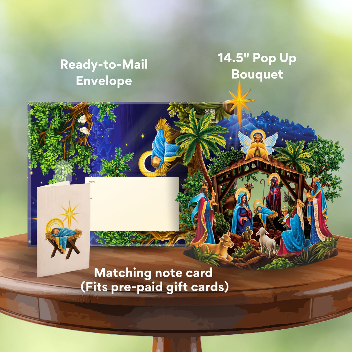 Freshcut Paper Pop Up Cards, 15 Inch Starlit Nativity, Pop Up 3D Greeting Cards, Paper Nativity Scene Decoration, Christmas Card, Holiday Card, Blank Notecard & Envelope