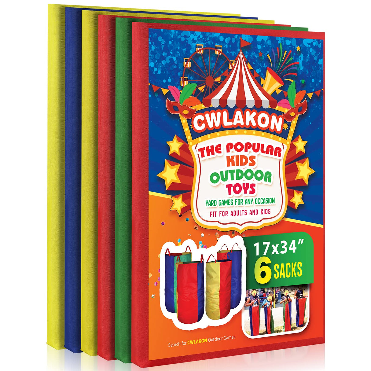 CWLAKON 6 Pack Potato Sack Race Bags for Kids Adults Family Outdoor Field Day Birthday Party Yard Backyard Camping Picnic Easter Fall Themed Thanksgiving Halloween Christmas 4th of July Party Games