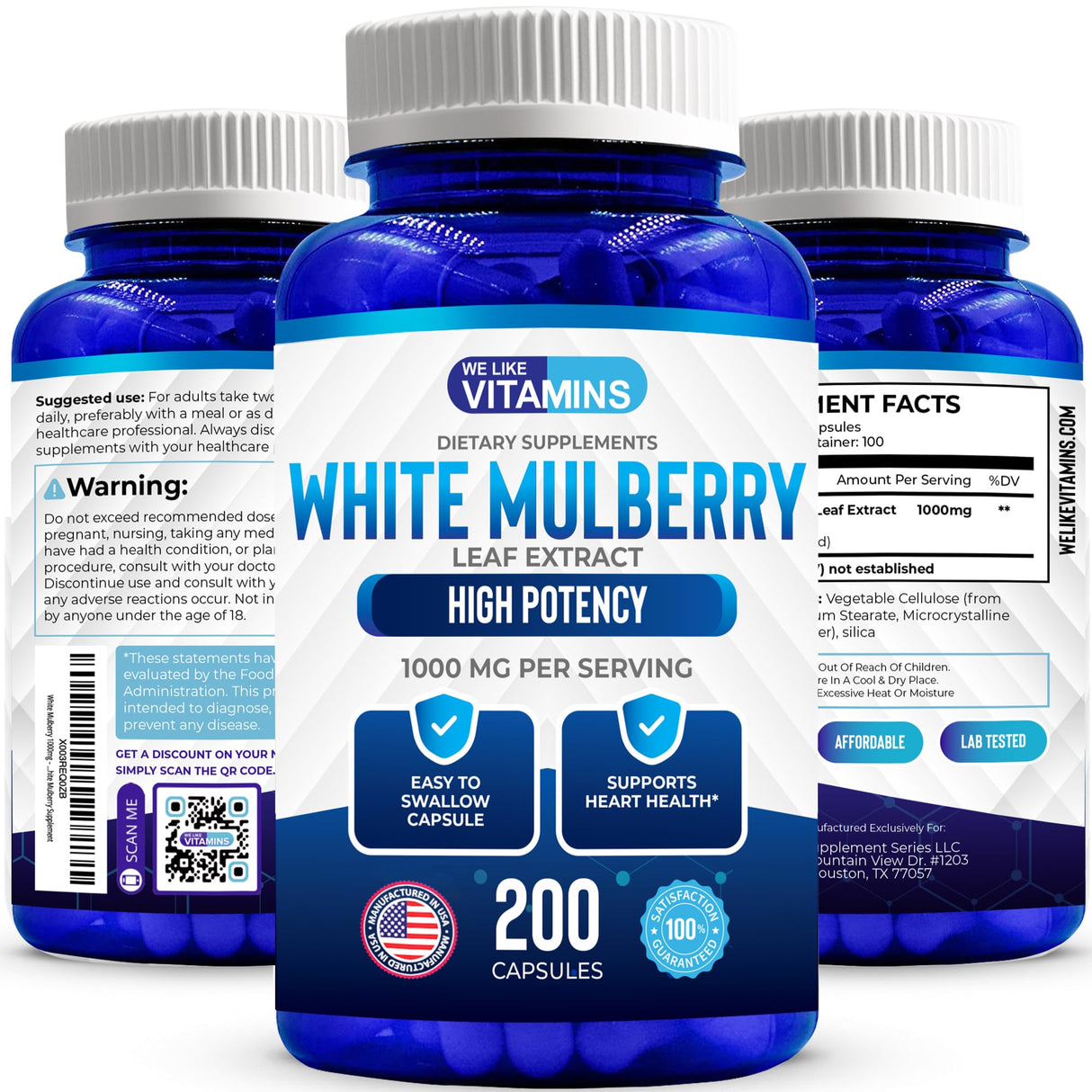 We Like Vitamins White Mulberry 1000mg 200 Vegan Capsules – White Mulberry Leaf Extract Capsules Supplement