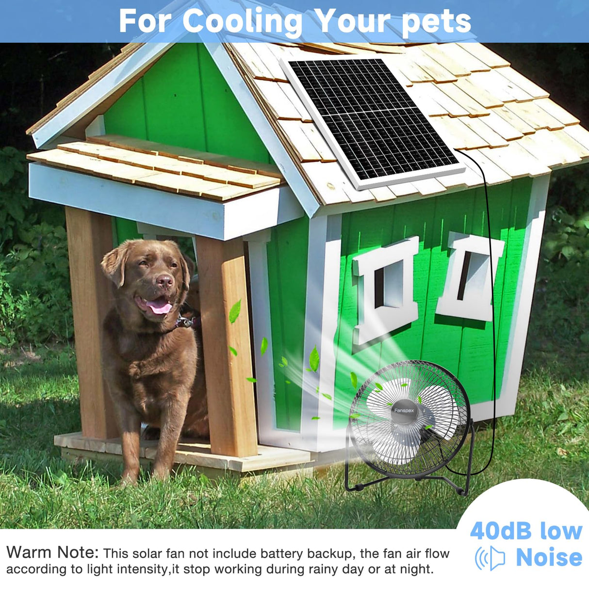 Fanspex 8" Solar Fan for Outdoor Chicken Coop, Small Greenhouse, Dog House Cooing or Air Circulation, 25W solar panel Powered Fans with Adjust Tilt