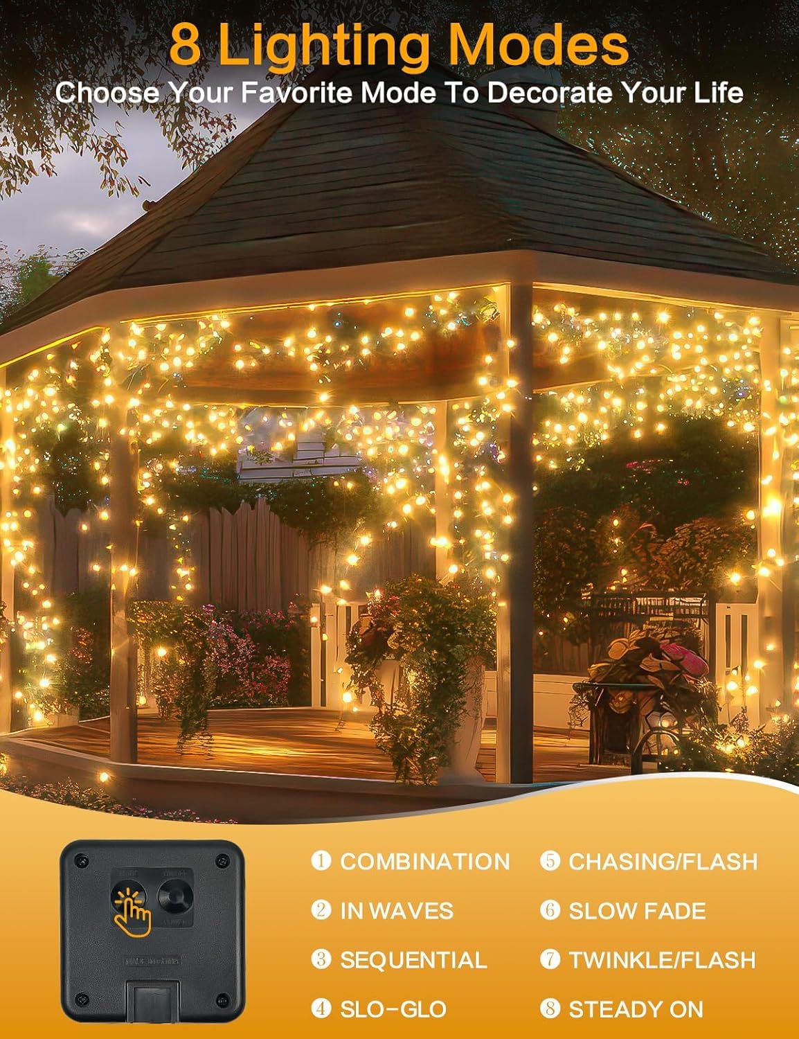 Solar String Lights Outdoor, 6 Pack Each 100 LED Solar Fairy Lights for Outside Waterproof Copper Wire with 8 Modes Solar Twinkle Lights for Garden Yard Tree Wedding Christmas Decor (Warm White)