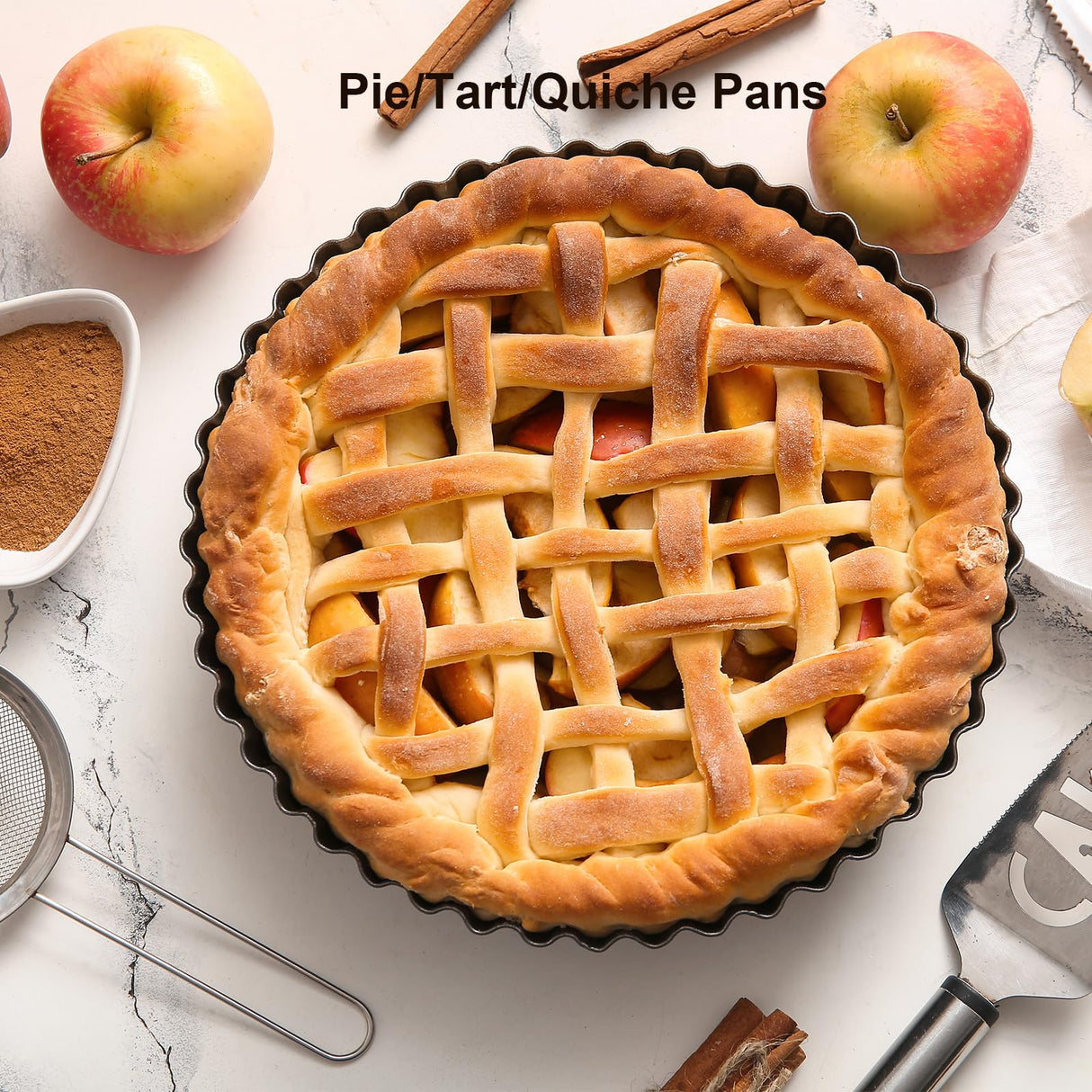 Yamteck 11 & 9 Inch Round Tart Pans with 2Pcs 4'' Mini Pans. Removable Bottom, Non-Stick Coating, Rugged Carbon Steel for Tart Quiche Pie Making. Gift for Christmas Thanksgiving Party Festival Family