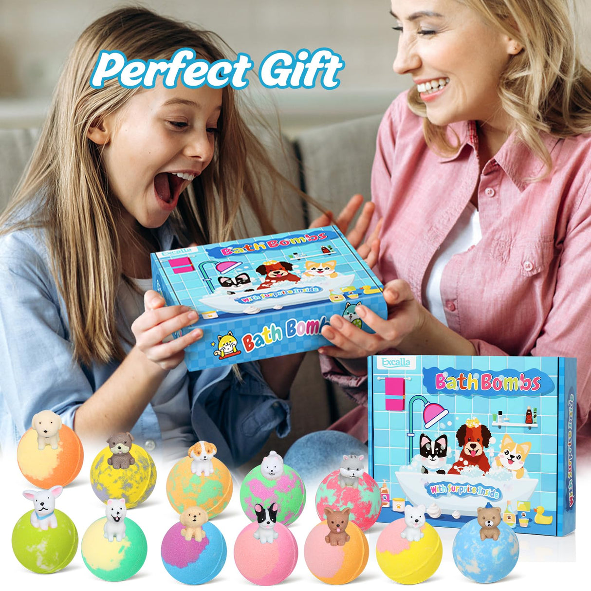 Bath Bombs for Kids with Toys Inside for Girls Boys, 12 Pack Kids Bath Bombs with Surprise Dog Pretend Playset, Handmade Bubble Bath Fizzies Birthday Christmas Gift Set